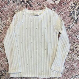 Zara Kids White Embellished Ribbed Sweater with pearls